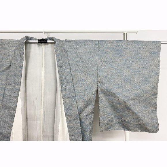 Vintage Blue ORI Woven Unisex Kimono, Long Authentic Japanese Silk Kimono - Picture 14 of 16
